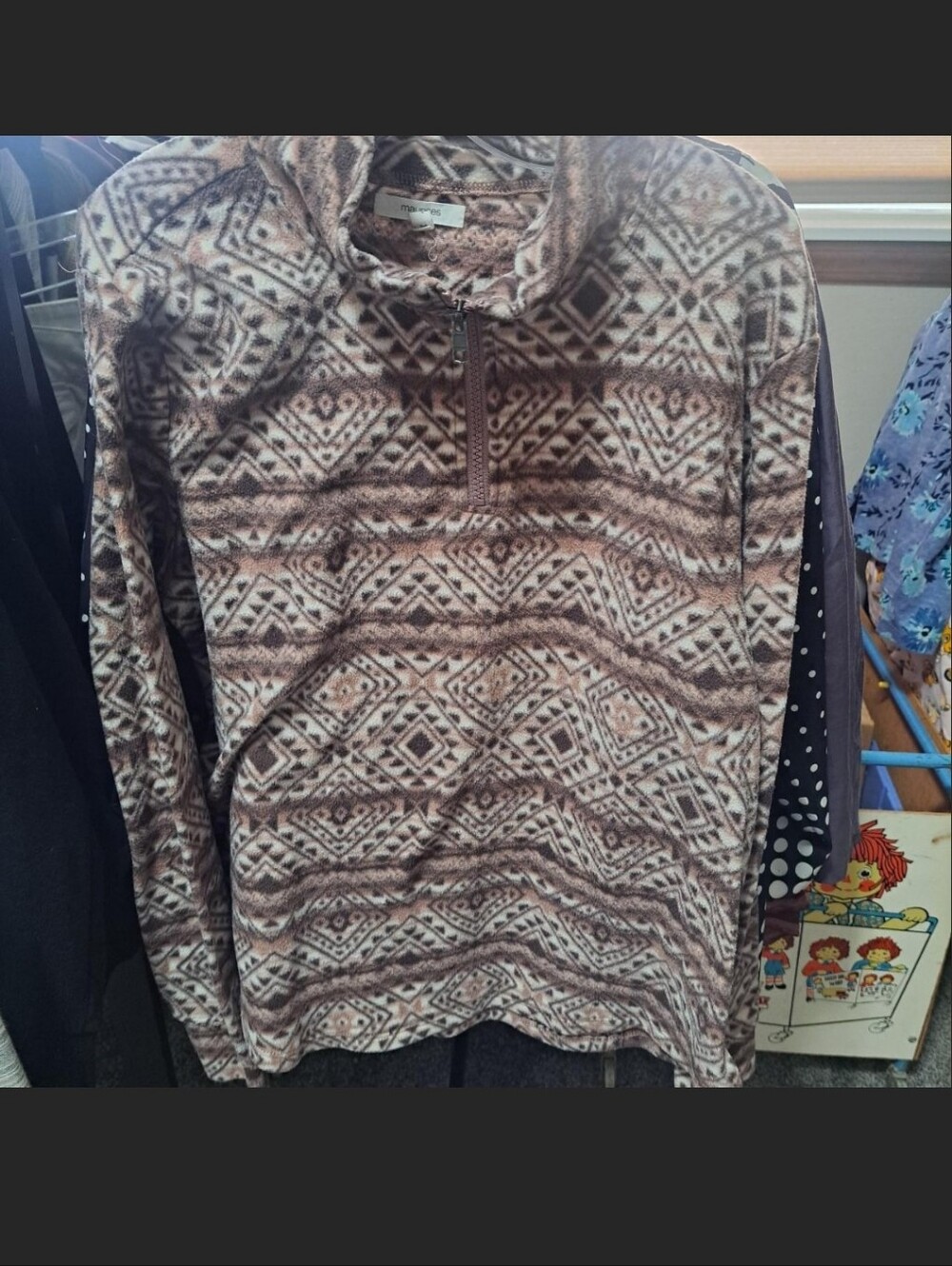 Womens Aztec Quarter-Zip Fleece Pullover - Brown
